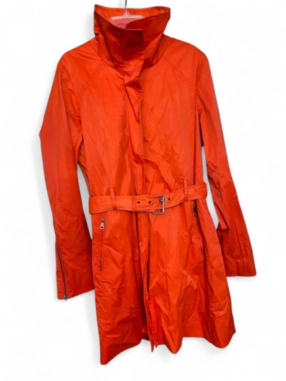 Mossimo Orange Belted Raincoat Trench Jacket w High Funnel Stand Collar Large